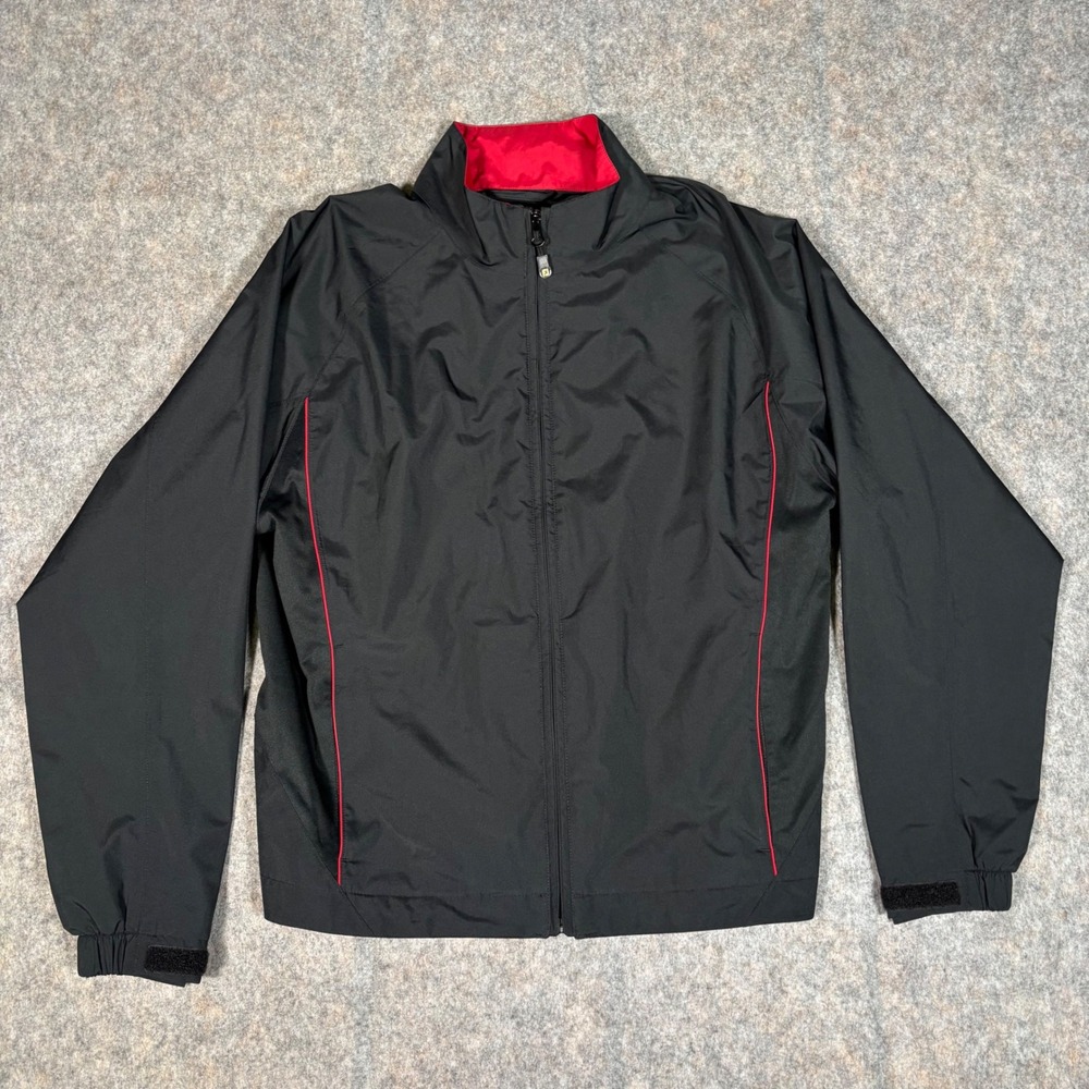 FootJoy DryJoys Golf Jacket Womens Medium Black Red Full Zip‎ Windbreaker 2-0109
